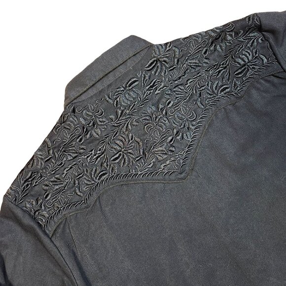 Scully Western Embroidered Flora Flowers Black Button-Up Shirt Medium - Picture 7 of 16